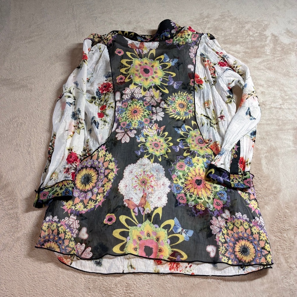John Mark Boho Patchwork Floral Sheer Blouse Fall… - image 10